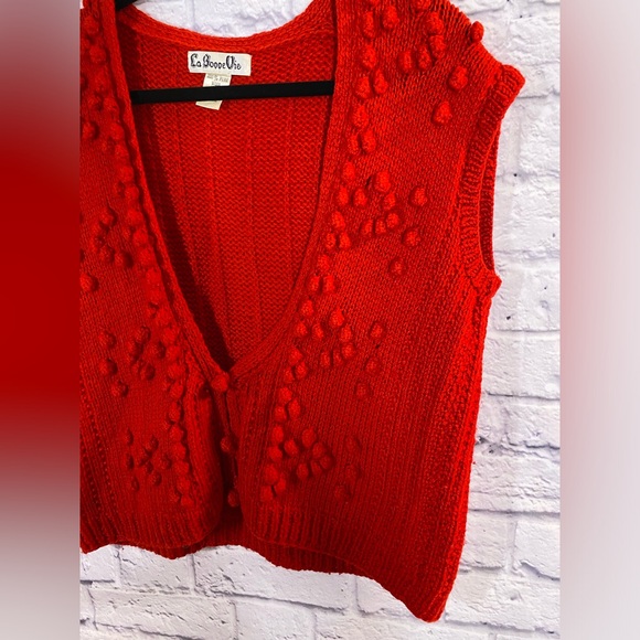 Vintage La Bonne Vie Red Hand-Knit Pure Wool Bobble Vest Size L - Picture 4 of 9
